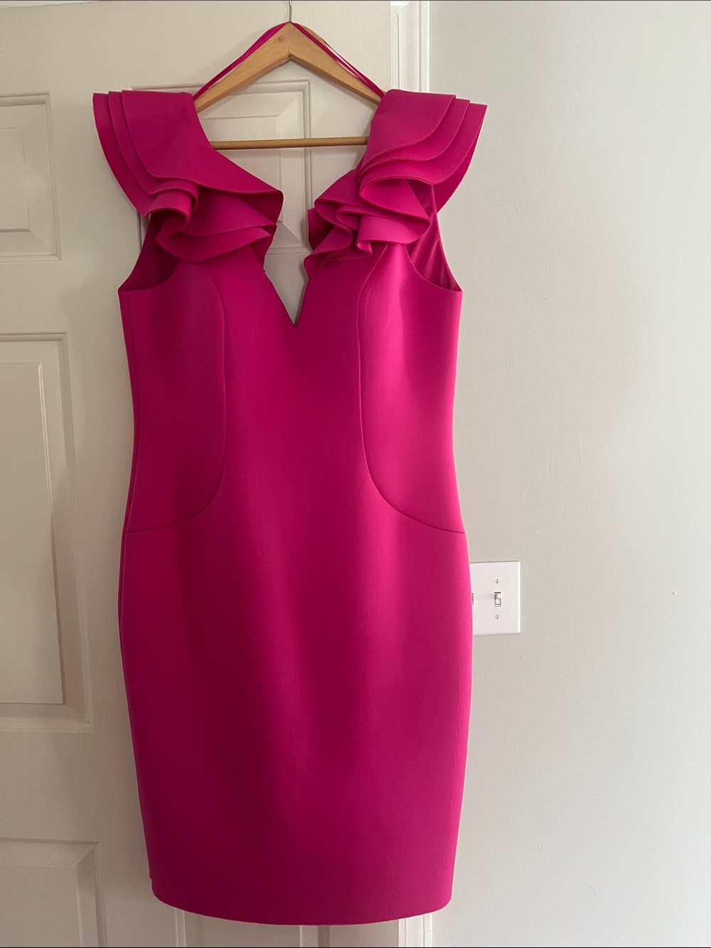 Eliza J Fuchsia One-Shoulder Ruffle Sheath Dress